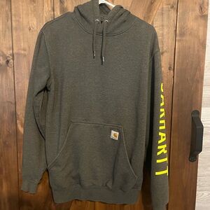 Carhartt Men's Dark Gray Hoodie with Yellow Logocarh